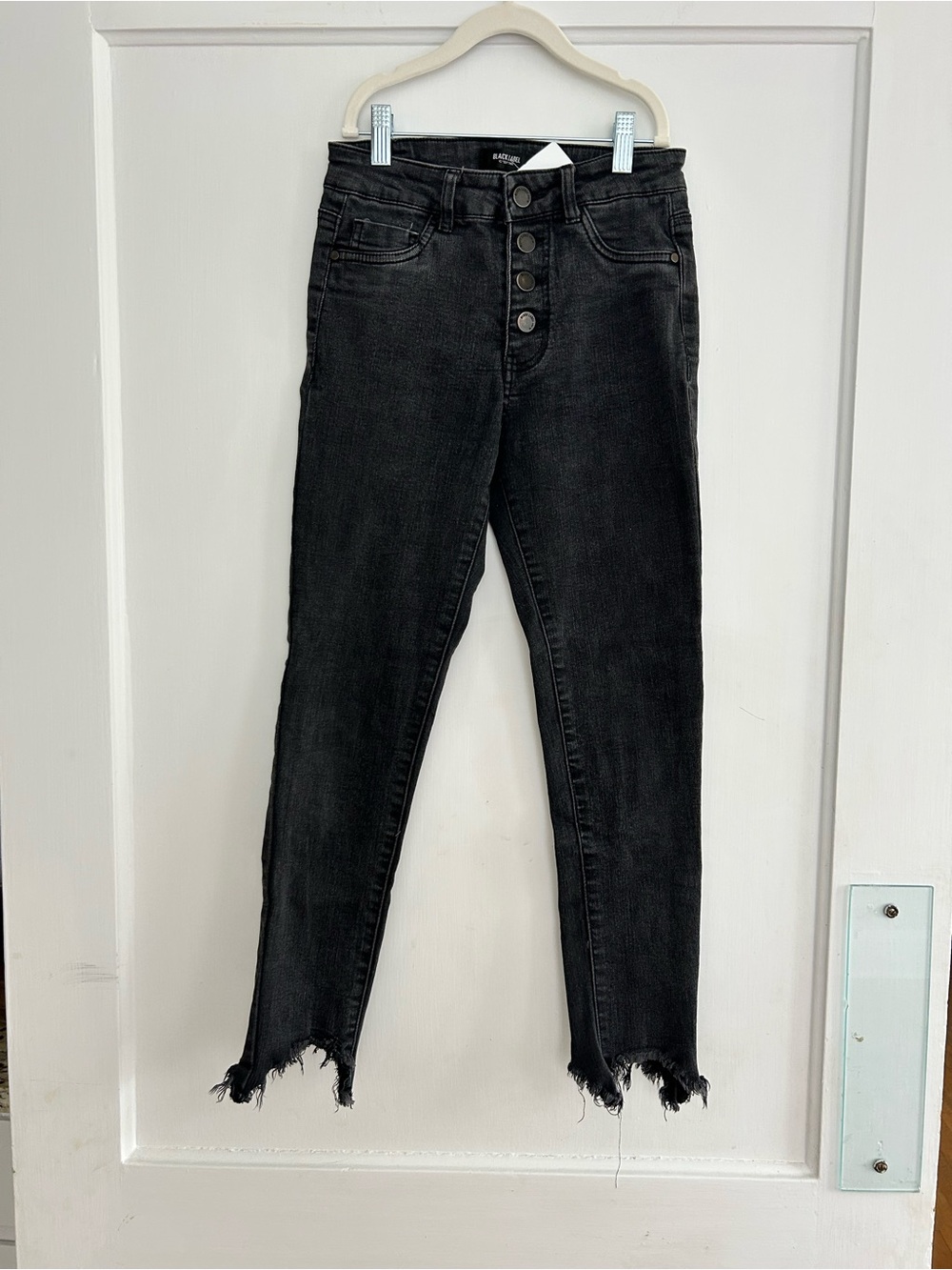 NWT Black Label High-Rise Black Button-Fly Jeans with Frayed Hem